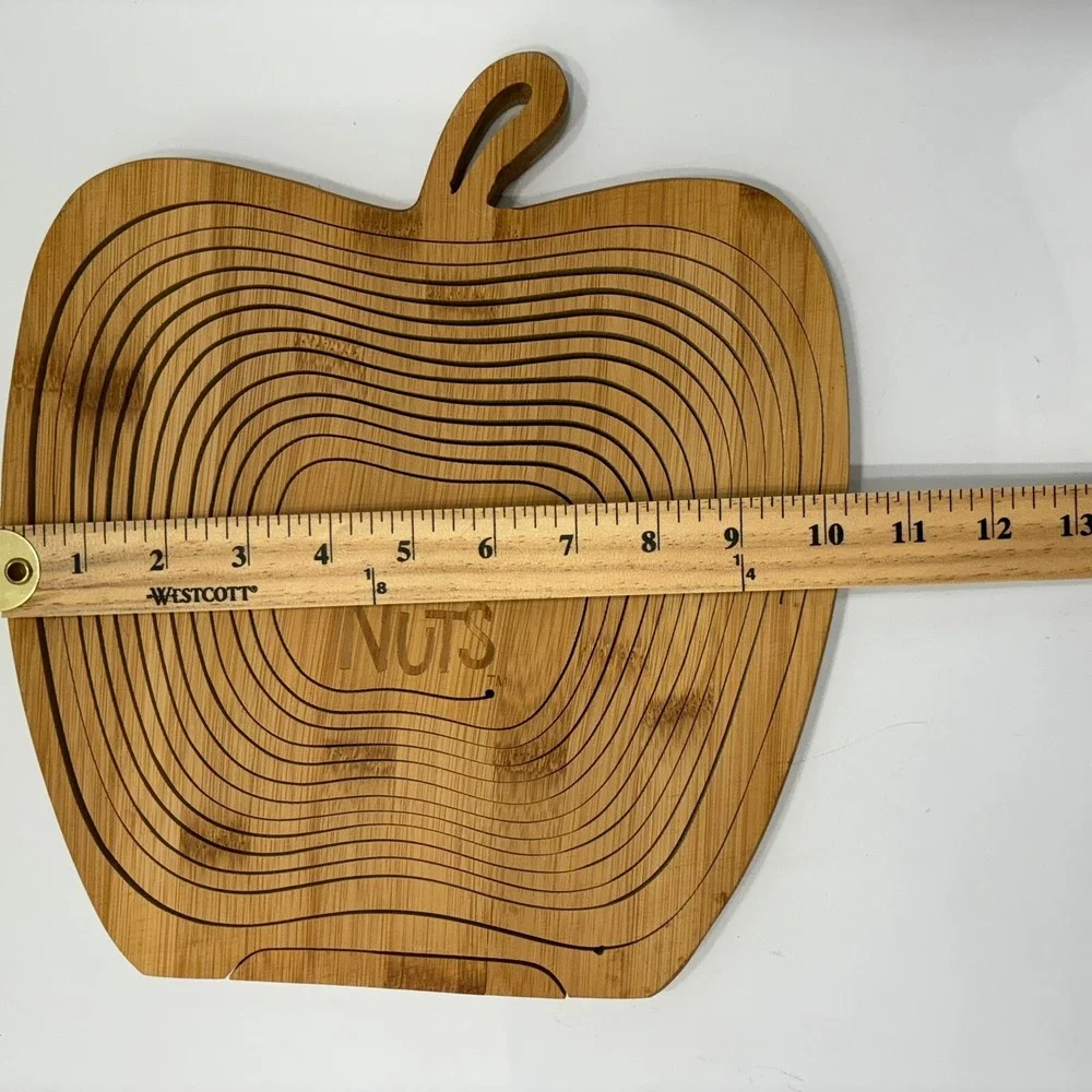 OH! NUTS Apple Shape CollapsibleWooden Basket Fruit Nut Bowl Trivet Centerpiece